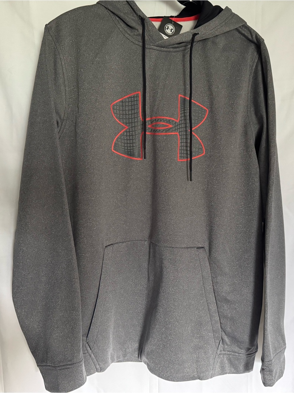 Under Armour Men's Dark Gray Pullover Hoodie with Orange-Outlined Logo